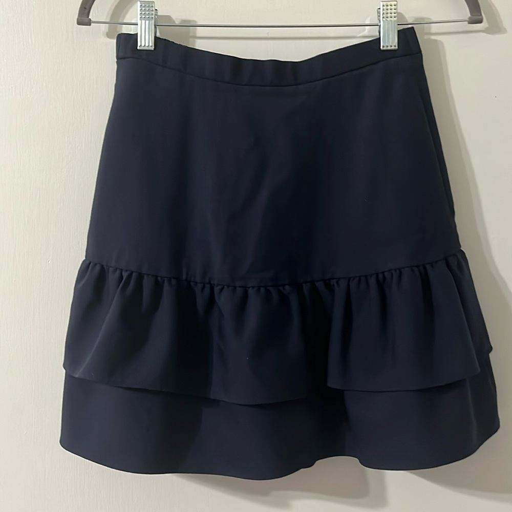 J Crew Ruffle Mini Skirt Navy Blue Size 0 XS